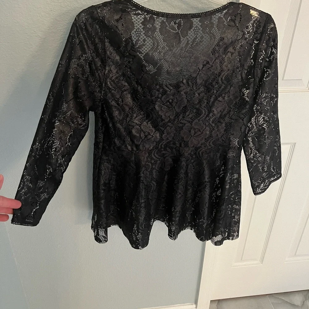 New free people black lace top iridescence blouse size small peplum style - Picture 9 of 9